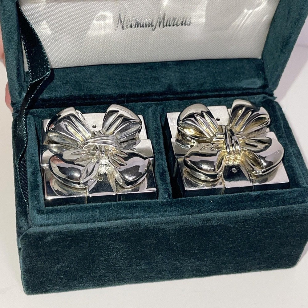 VTG Neiman Marcus Godinger Silver Plate Gift Box Salt Pepper Shaker Felt‎ Bottom